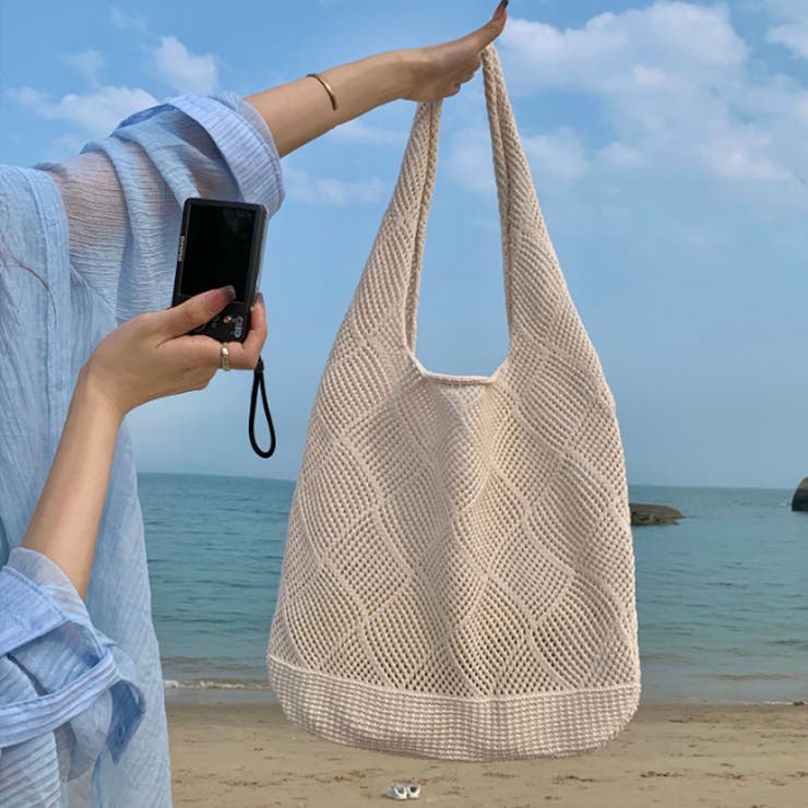 ニット編みバッグ ニットトートバッグ ショルダーバッグ[品番