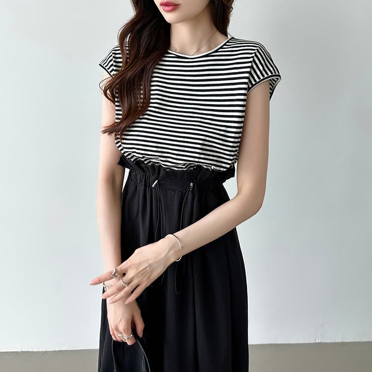 ドッキングワンピース ドローコード付き切り替えワンピース 夏ワンピース | COCOMOMO | 詳細画像10 