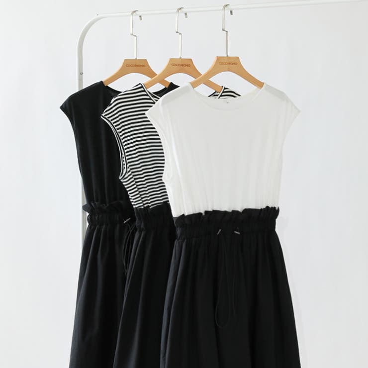 ドッキングワンピース ドローコード付き切り替えワンピース 夏ワンピース | COCOMOMO | 詳細画像18 