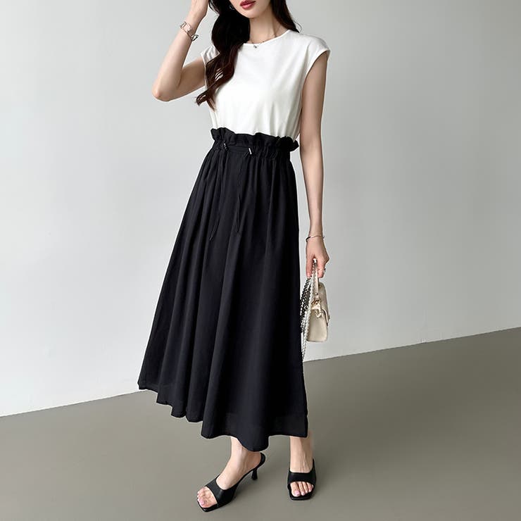 ドッキングワンピース ドローコード付き切り替えワンピース 夏ワンピース | COCOMOMO | 詳細画像3 