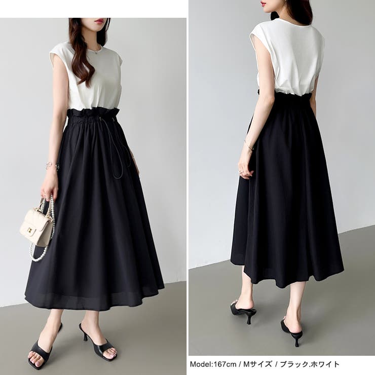 ドッキングワンピース ドローコード付き切り替えワンピース 夏ワンピース | COCOMOMO | 詳細画像5 