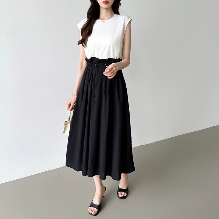 ドッキングワンピース ドローコード付き切り替えワンピース 夏