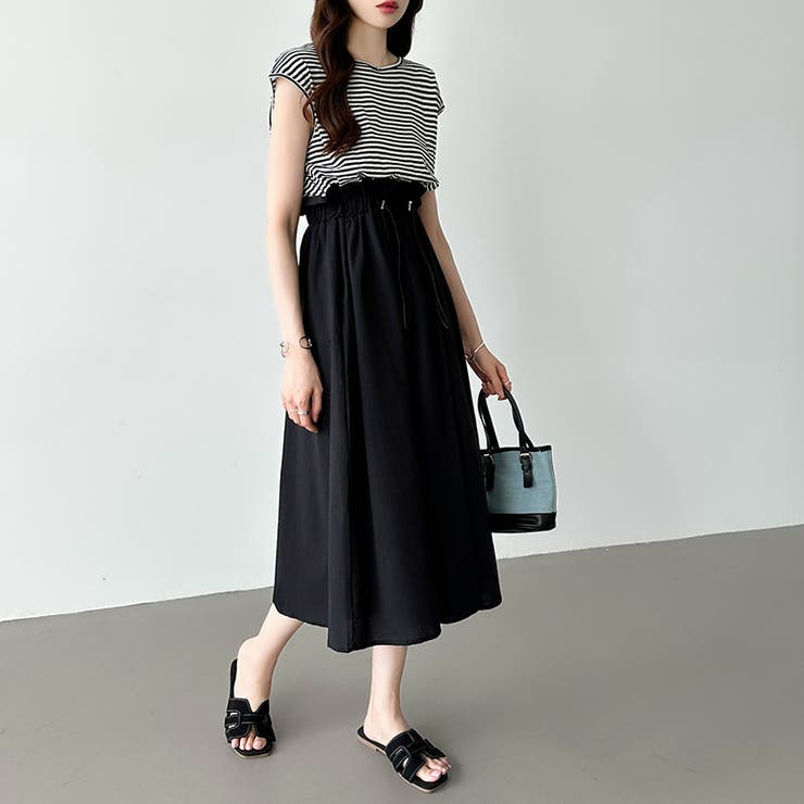 ドッキングワンピース ドローコード付き切り替えワンピース 夏ワンピース | COCOMOMO | 詳細画像9 