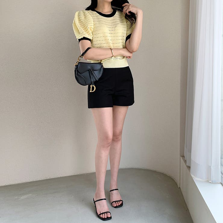 パンチングパフスリーブニット サマーニット 透かし編み | COCOMOMO | 詳細画像10 