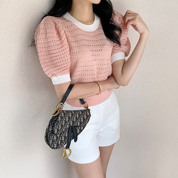 パンチングパフスリーブニット サマーニット 透かし編み | COCOMOMO | 詳細画像11 