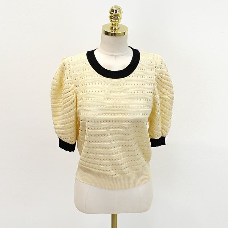 パンチングパフスリーブニット サマーニット 透かし編み | COCOMOMO | 詳細画像16 