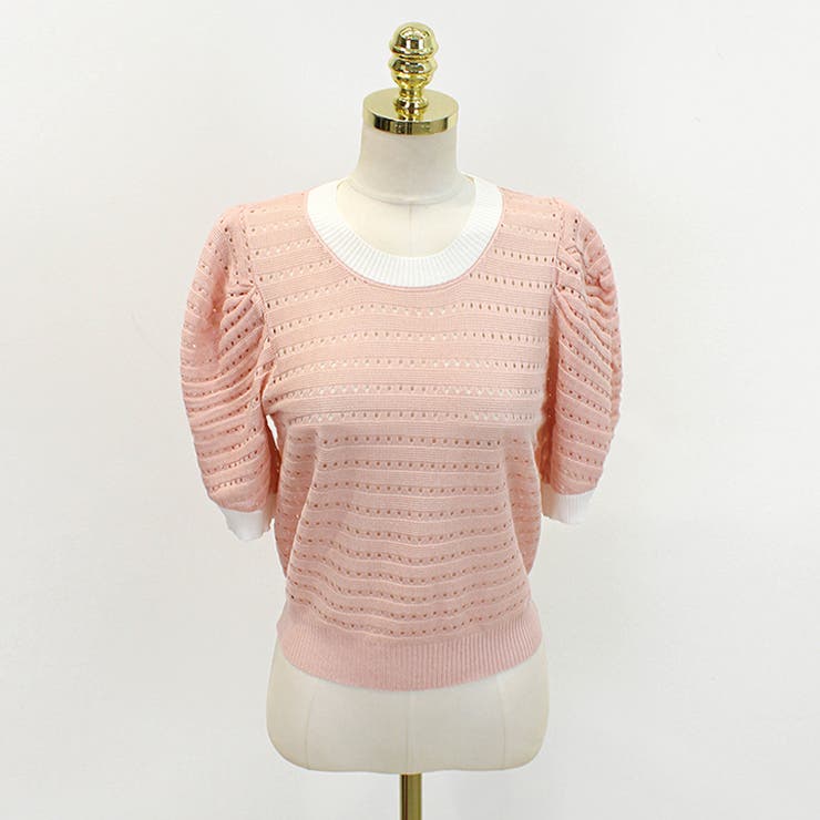 パンチングパフスリーブニット サマーニット 透かし編み | COCOMOMO | 詳細画像18 