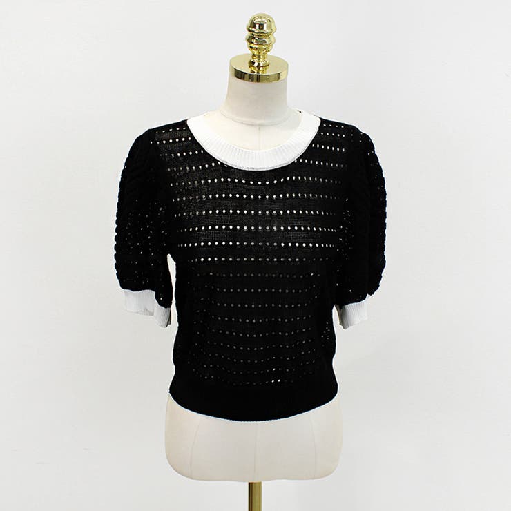 パンチングパフスリーブニット サマーニット 透かし編み | COCOMOMO | 詳細画像19 