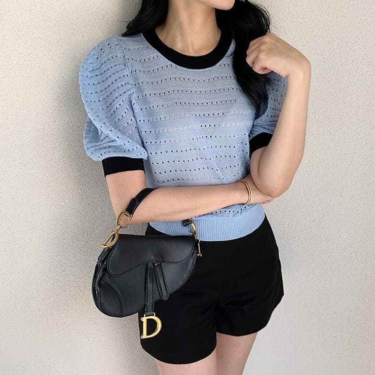 パンチングパフスリーブニット サマーニット 透かし編み | COCOMOMO | 詳細画像2 