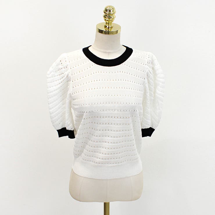 パンチングパフスリーブニット サマーニット 透かし編み | COCOMOMO | 詳細画像20 