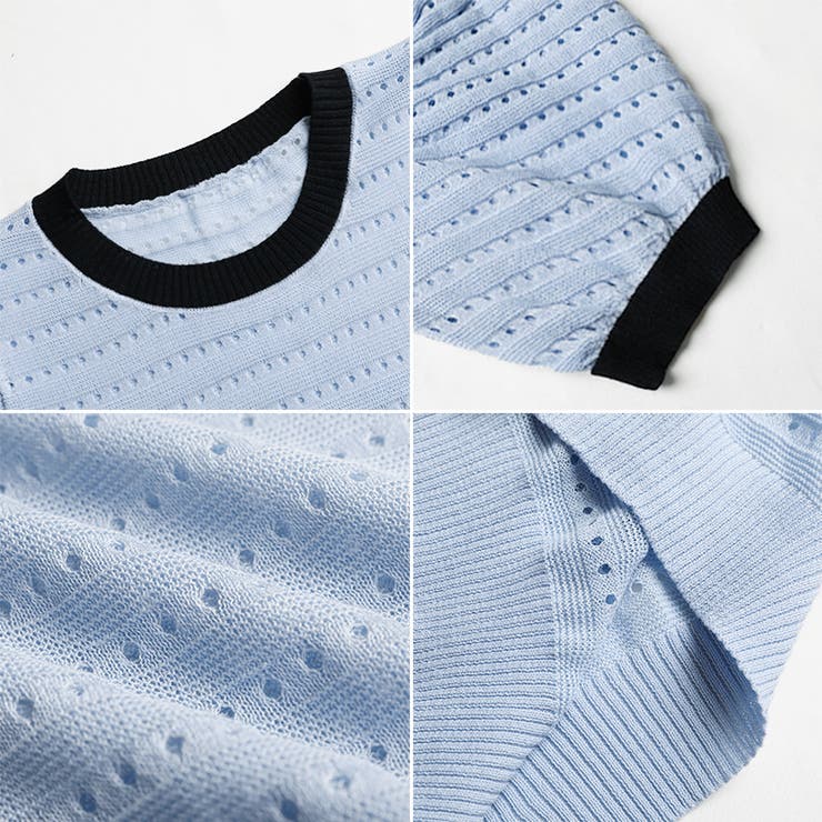 パンチングパフスリーブニット サマーニット 透かし編み | COCOMOMO | 詳細画像21 