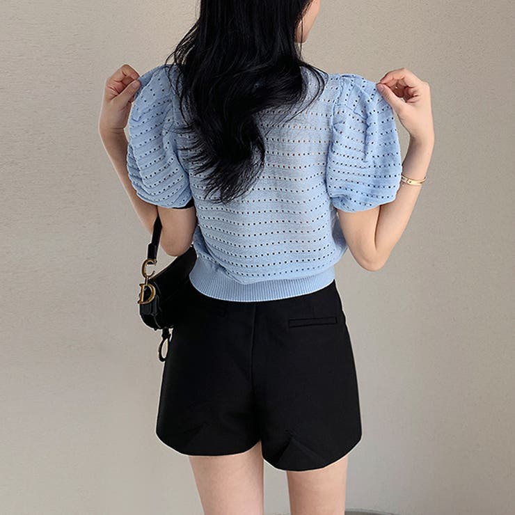 パンチングパフスリーブニット サマーニット 透かし編み | COCOMOMO | 詳細画像5 