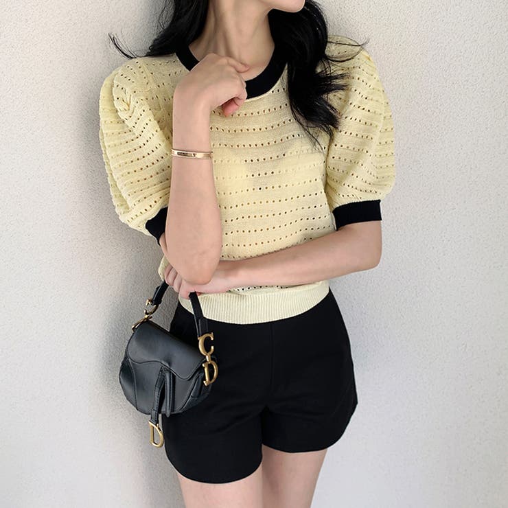 パンチングパフスリーブニット サマーニット 透かし編み | COCOMOMO | 詳細画像6 