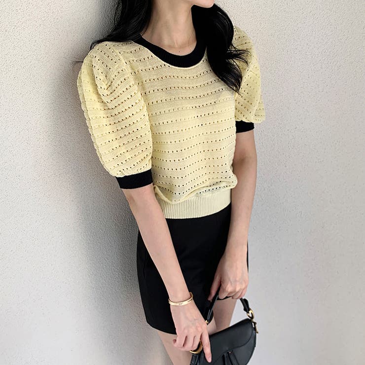 パンチングパフスリーブニット サマーニット 透かし編み | COCOMOMO | 詳細画像8 