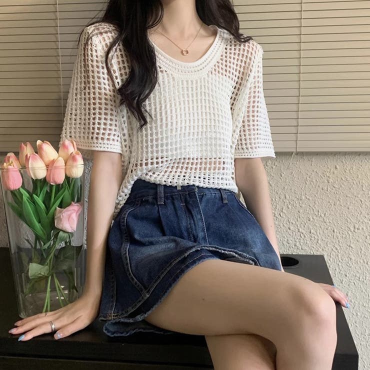 メッシュニット 透かし編み 韓国ファッション | COCOMOMO | 詳細画像4 