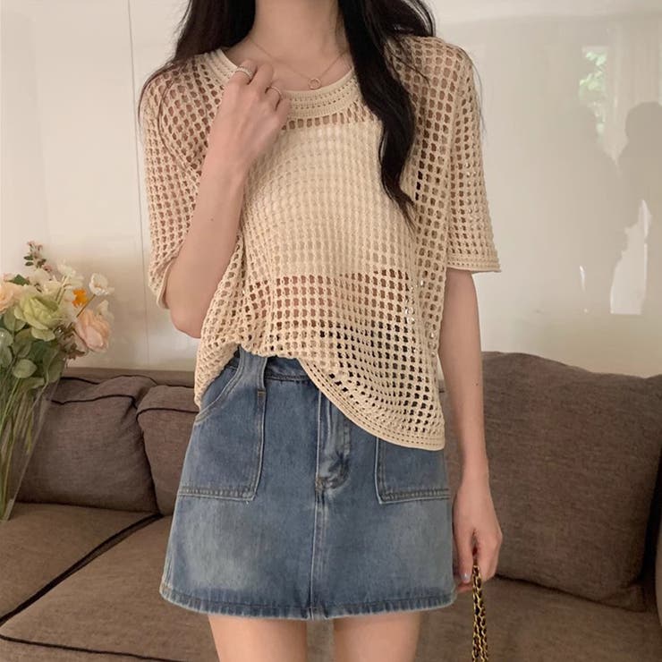 メッシュニット 透かし編み 韓国ファッション | COCOMOMO | 詳細画像6 