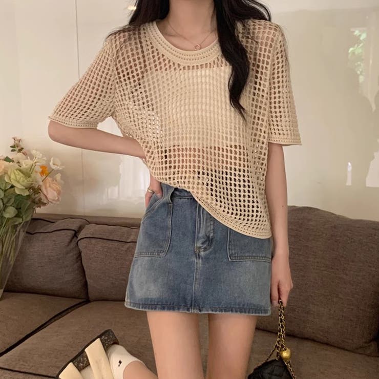 メッシュニット 透かし編み 韓国ファッション | COCOMOMO | 詳細画像7 