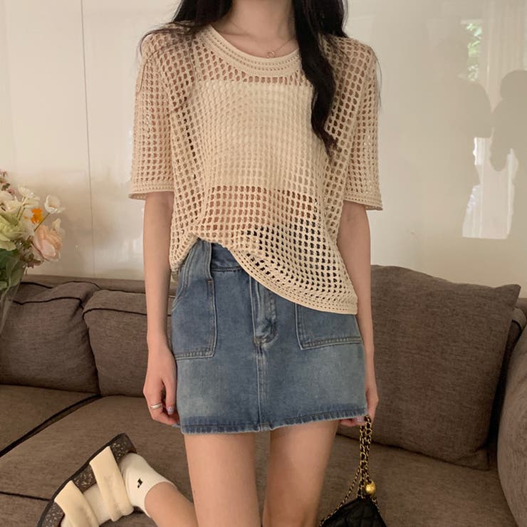 メッシュニット 透かし編み 韓国ファッション | COCOMOMO | 詳細画像8 