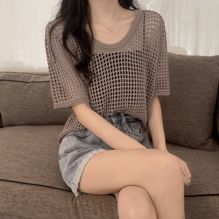 メッシュニット 透かし編み 韓国ファッション | COCOMOMO | 詳細画像9 