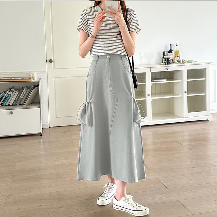 カーゴスカート ロングスカート ドロストポケット付き | COCOMOMO | 詳細画像6 