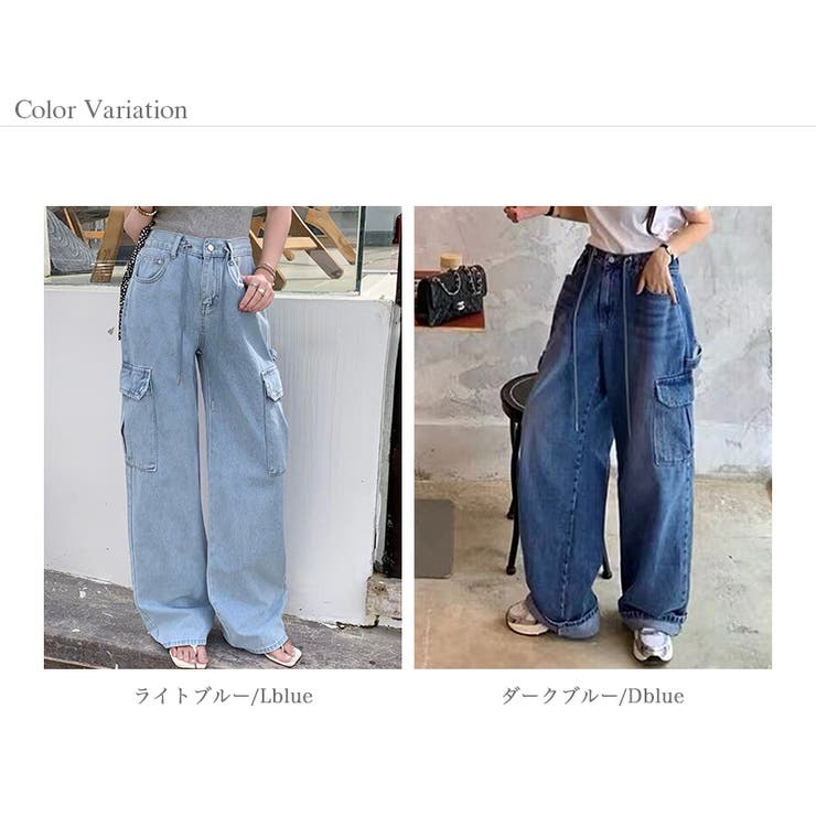 デニムカーゴパンツ デニムパンツ 韓国ファッション[品番 デニムカーゴパンツ デニムパンツ 韓国ファッション[品番
