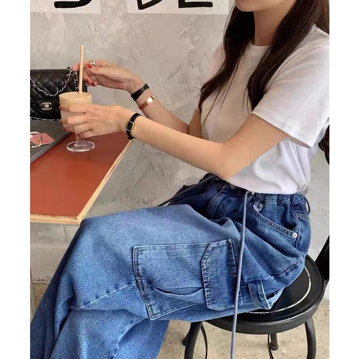 デニムカーゴパンツ デニムパンツ 韓国ファッション[品番