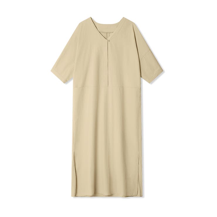 Vネックワンピース リネンライク 夏ワンピース[品番：COCW0006004