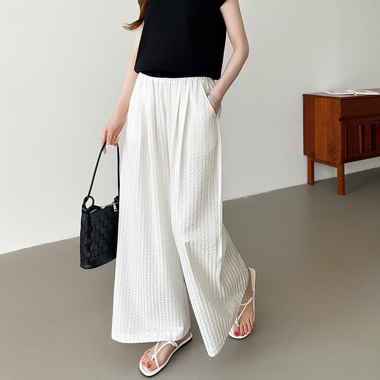 さらっと快適リラクシーワイドパンツ ストライプパンツ ワイドパンツ | COCOMOMO | 詳細画像11 