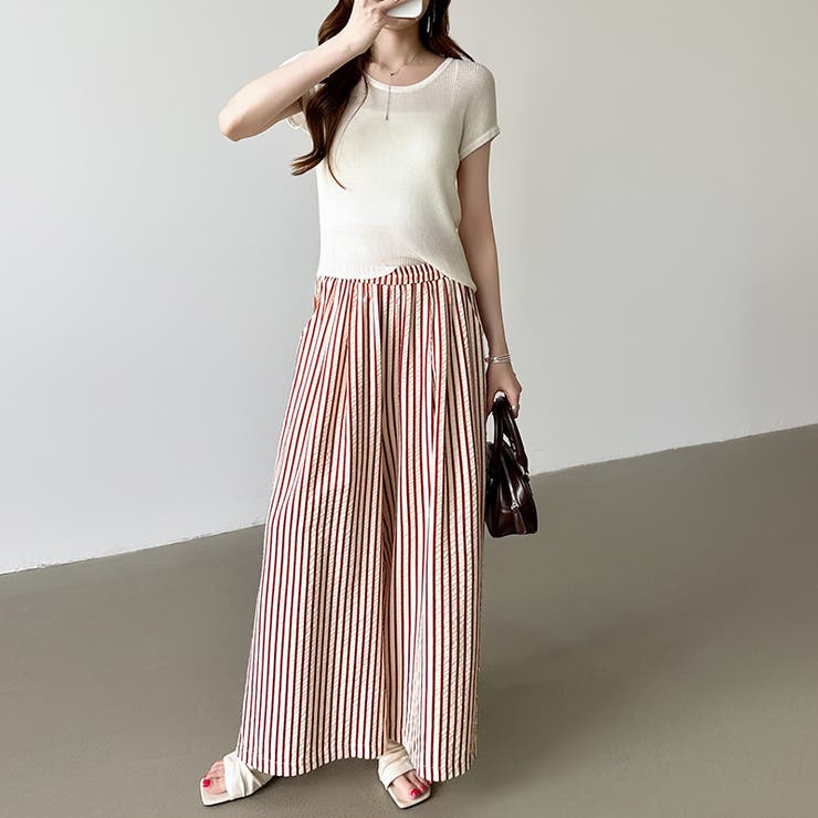 さらっと快適リラクシーワイドパンツ ストライプパンツ ワイドパンツ | COCOMOMO | 詳細画像22 