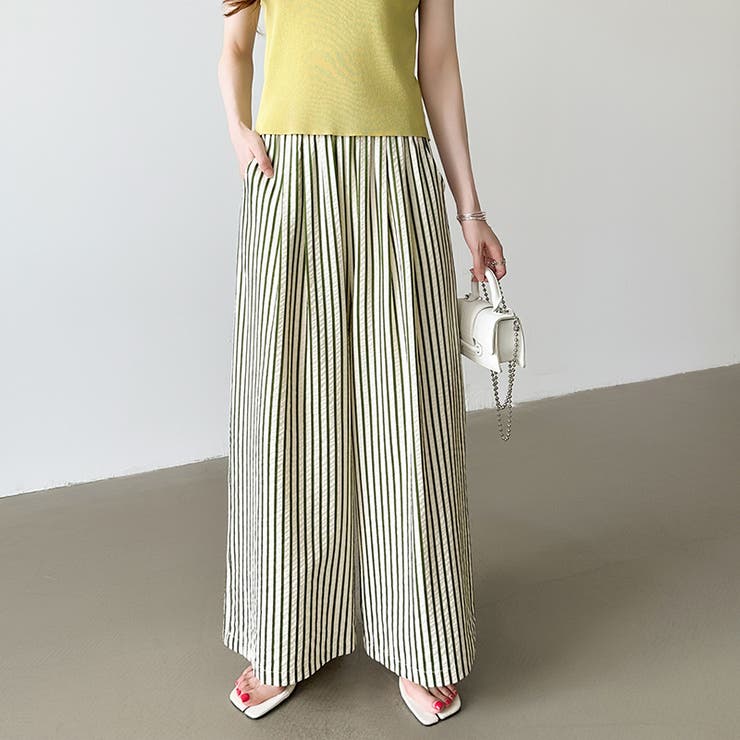 さらっと快適リラクシーワイドパンツ ストライプパンツ ワイドパンツ | COCOMOMO | 詳細画像32 