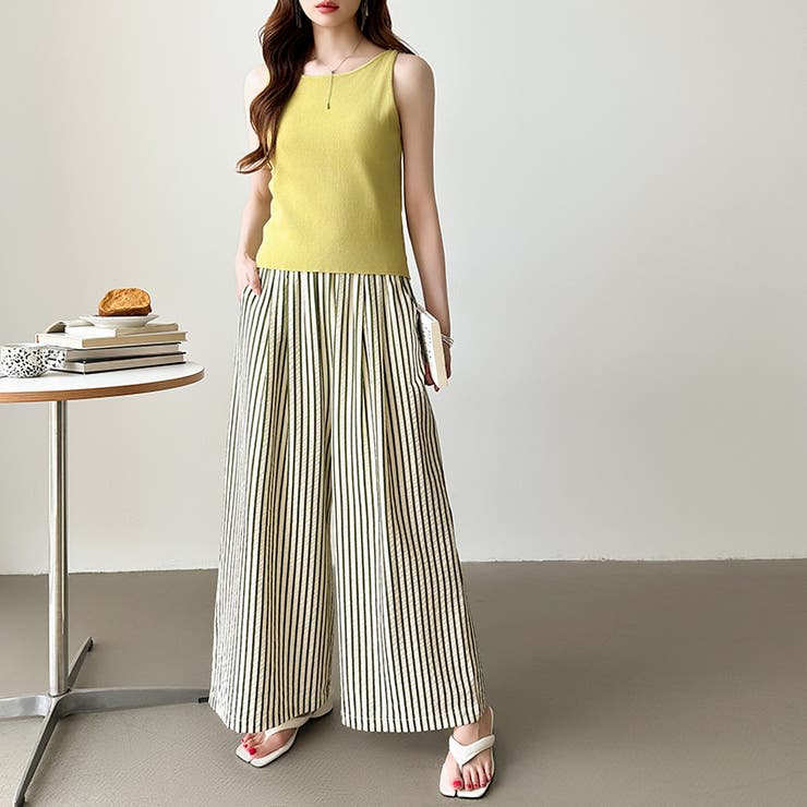 さらっと快適リラクシーワイドパンツ ストライプパンツ ワイドパンツ | COCOMOMO | 詳細画像33 