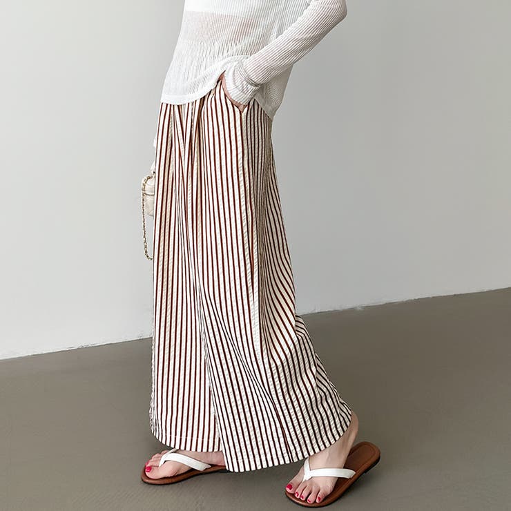 さらっと快適リラクシーワイドパンツ ストライプパンツ ワイドパンツ | COCOMOMO | 詳細画像36 