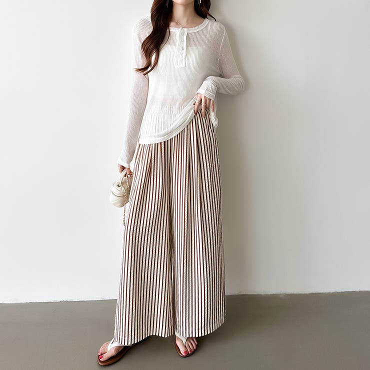 さらっと快適リラクシーワイドパンツ ストライプパンツ ワイドパンツ | COCOMOMO | 詳細画像37 