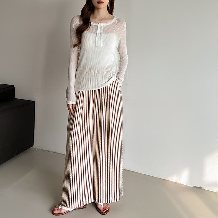 さらっと快適リラクシーワイドパンツ ストライプパンツ ワイドパンツ | COCOMOMO | 詳細画像39 