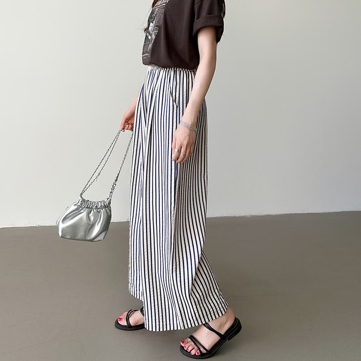 さらっと快適リラクシーワイドパンツ ストライプパンツ ワイドパンツ | COCOMOMO | 詳細画像43 