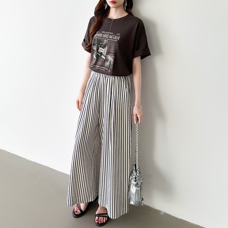 さらっと快適リラクシーワイドパンツ ストライプパンツ ワイドパンツ | COCOMOMO | 詳細画像45 