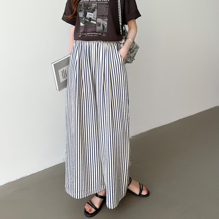 さらっと快適リラクシーワイドパンツ ストライプパンツ ワイドパンツ | COCOMOMO | 詳細画像46 