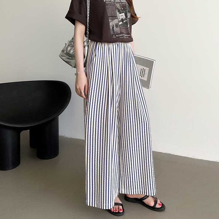 さらっと快適リラクシーワイドパンツ ストライプパンツ ワイドパンツ | COCOMOMO | 詳細画像47 