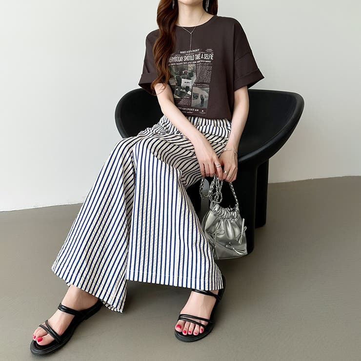 さらっと快適リラクシーワイドパンツ ストライプパンツ ワイドパンツ | COCOMOMO | 詳細画像48 