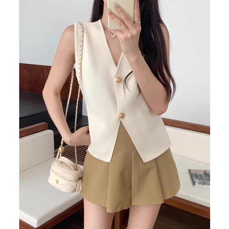 ★美品★BALLSEY ツイードベスト 金ボタン ノースリーブ ニット切替 36 ☆美品☆BALLSEY ツイードベスト 金ボタン ノースリーブ ニット