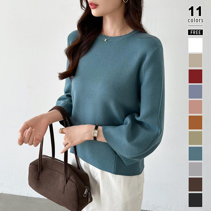 ブルー | ニットトップス 立体フォルム オフィスカジュアル | COCOMOMO