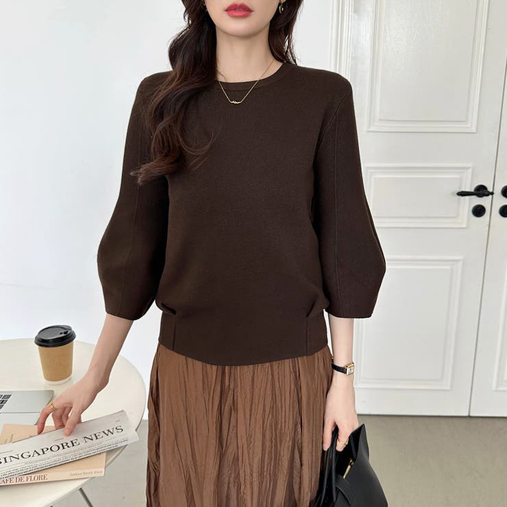 ニットトップス 立体フォルム オフィスカジュアル | COCOMOMO | 詳細画像34 