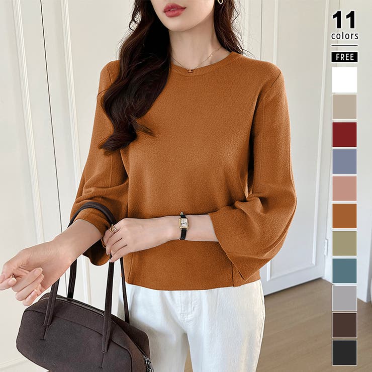 オレンジ | ニットトップス 立体フォルム オフィスカジュアル | COCOMOMO