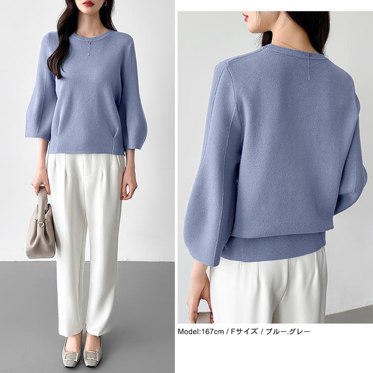 ニットトップス 立体フォルム オフィスカジュアル | COCOMOMO | 詳細画像23 