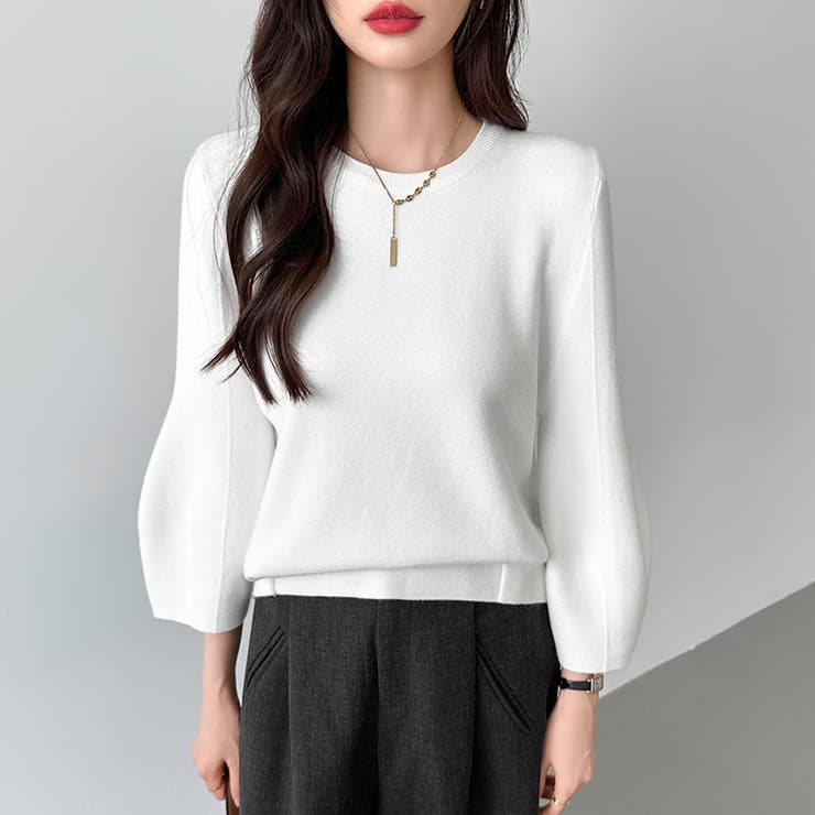 ニットトップス 立体フォルム オフィスカジュアル | COCOMOMO | 詳細画像26 