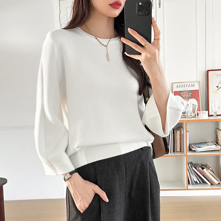 ニットトップス 立体フォルム オフィスカジュアル | COCOMOMO | 詳細画像31 