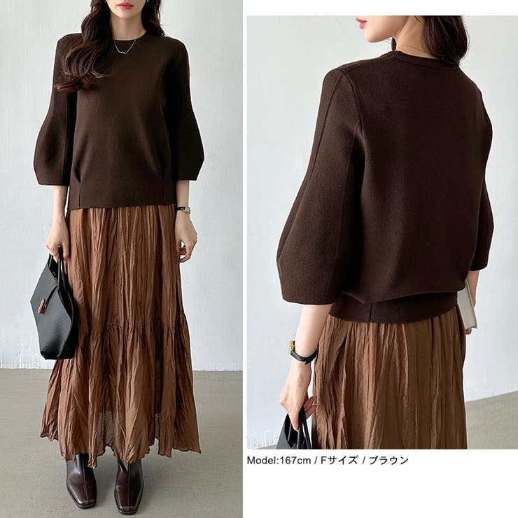 ニットトップス 立体フォルム オフィスカジュアル | COCOMOMO | 詳細画像35 