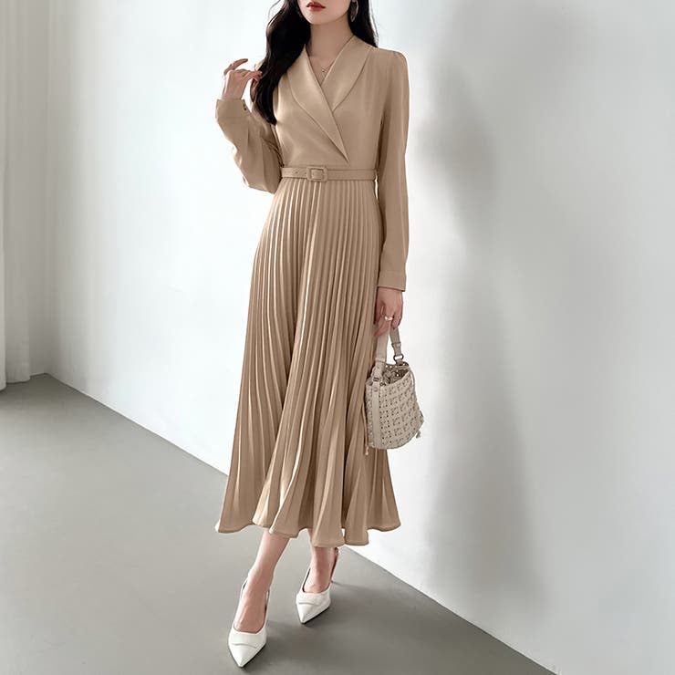 プリーツワンピース ベルト付きカシュクールワンピース オフィスカジュアル | COCOMOMO | 詳細画像13 