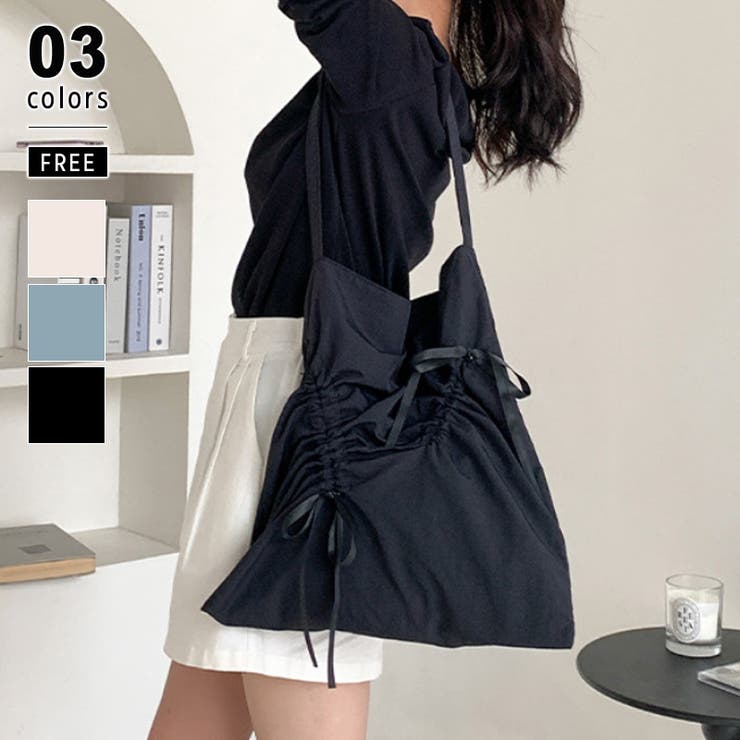 ブラック | リボンバッグ ショルダーバッグ トートバッグ | COCOMOMO