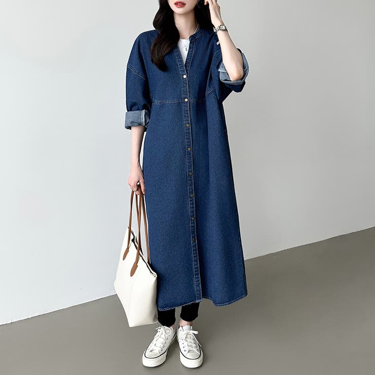 デニムワンピース デニムシャツワンピース ロングワンピース[品番